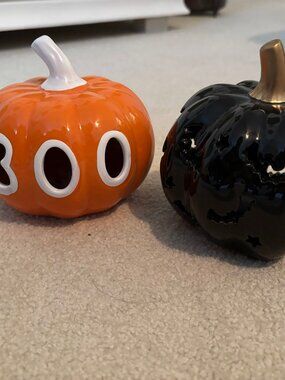 NWOT! Target Ceramic Light Up 'Boo' & Bat Pumpkins (SET OF 2!)